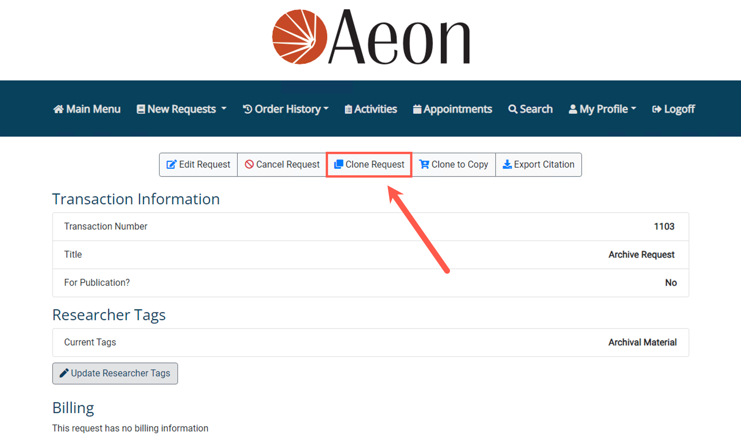 Clone request button